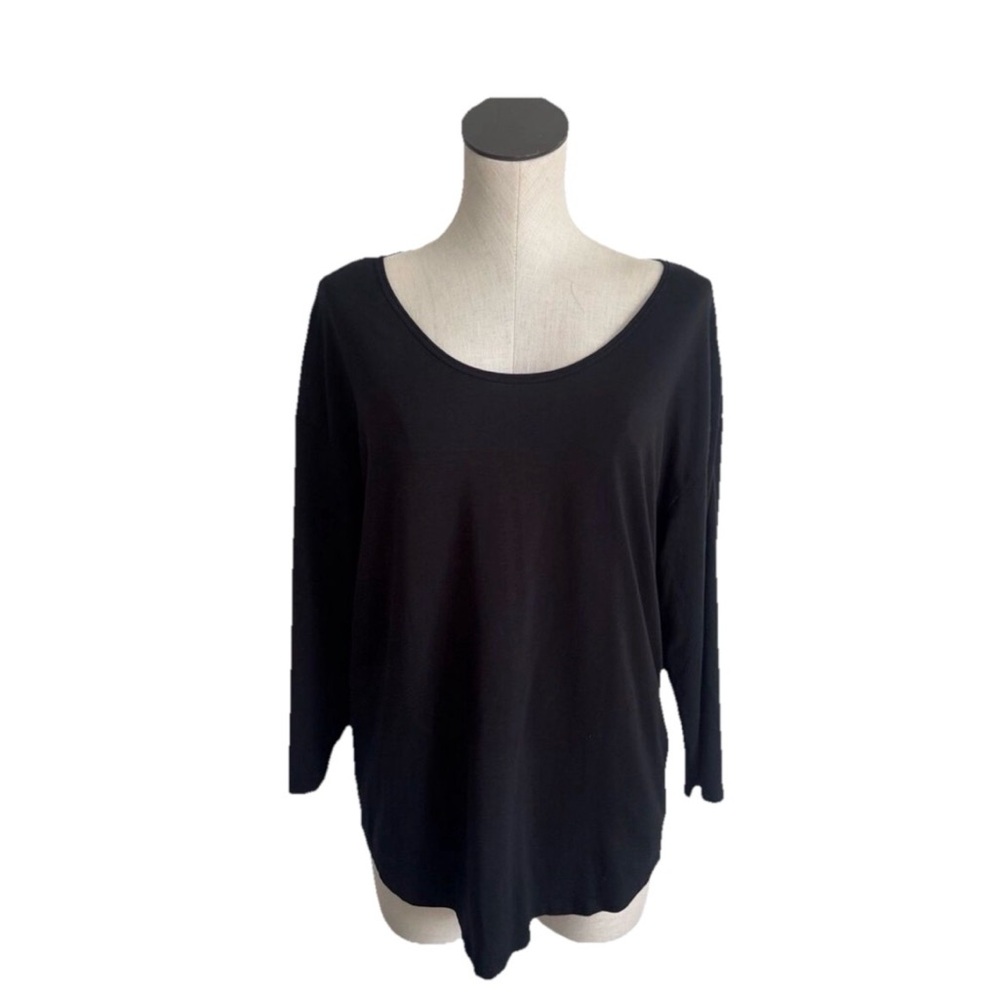 Lands End Black 3/4 Sleeve Scoop Neck 3/4 Sleeve Stretch Top Size Large